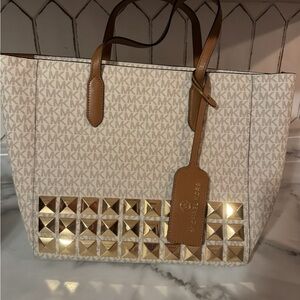 Michael Kors Cream and Gold Studded Tote
